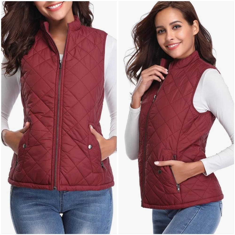 NWT Fuinloth Red Quilted Puffer Vest Jacket Lightweight Coat Fall Gilet S